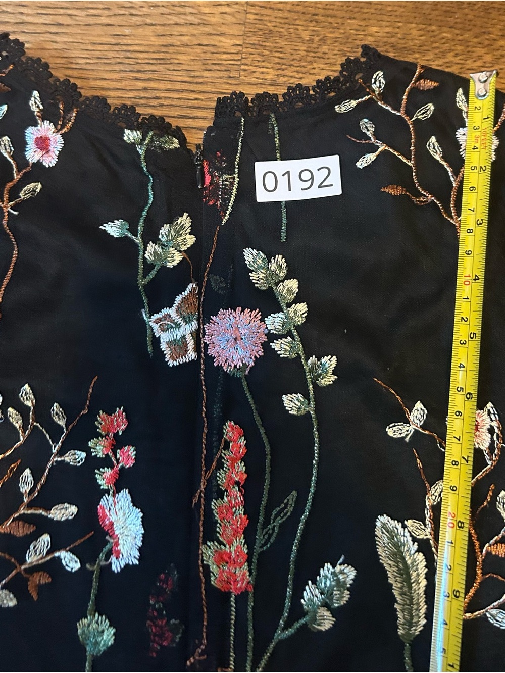 Embroidered Black shear Mini Dress with Floral embroidery and bell sleeves 0192 - Picture 12 of 12